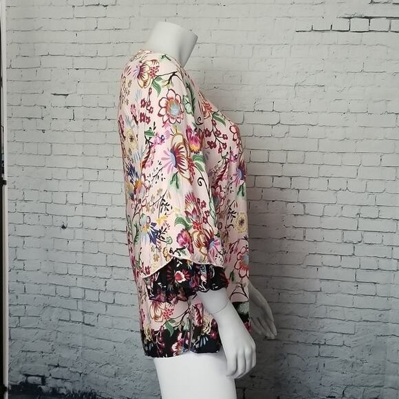 Democracy Womens XS Blouse Top Pink Boho Floral 3/4 Sleeve NEW Hippie - Picture 3 of 14
